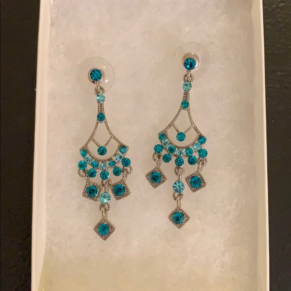 Jewelry - Lightweight Silver and Blue Chandelier Earrings